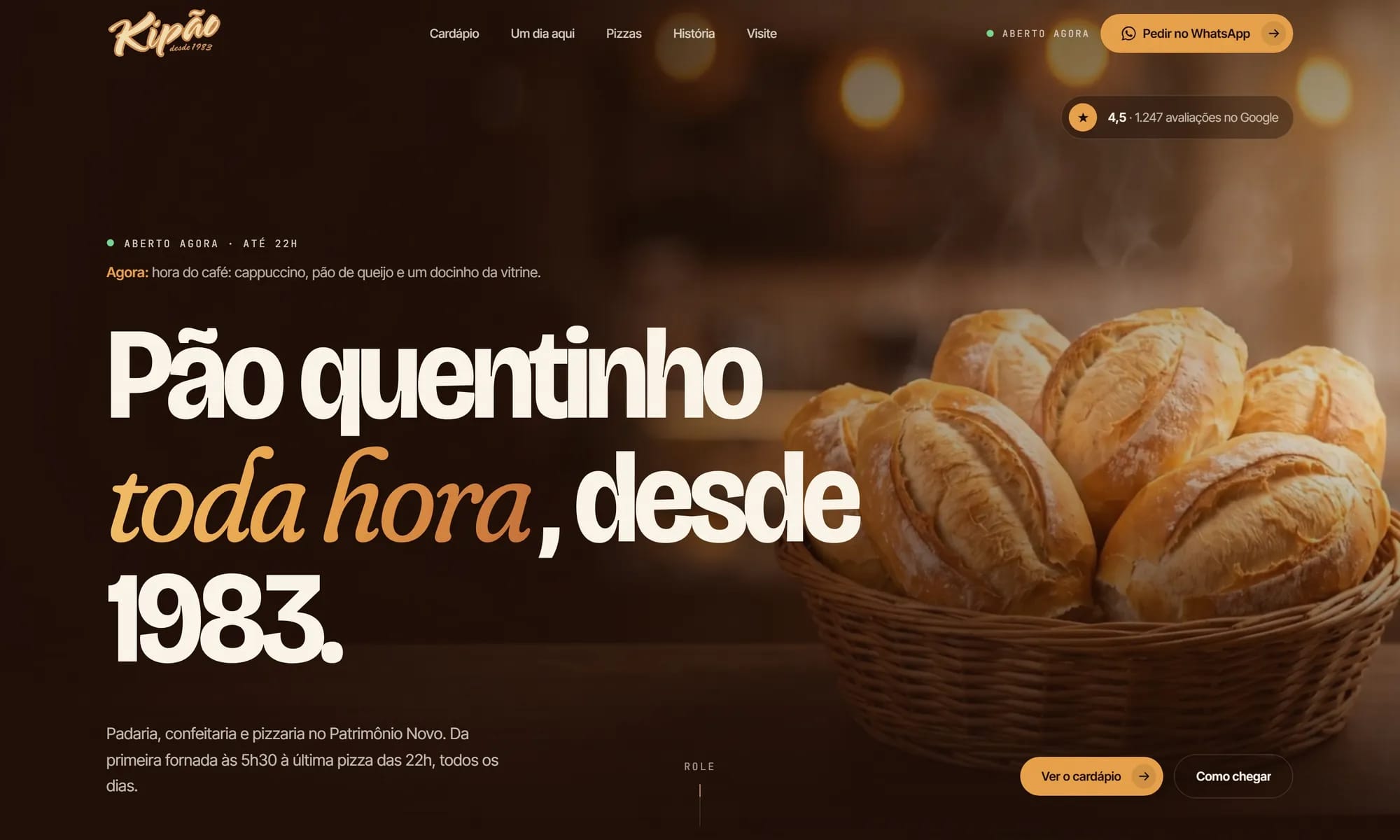 Projeto Ki Pão — Redesign conceito · Padaria & Pizzaria