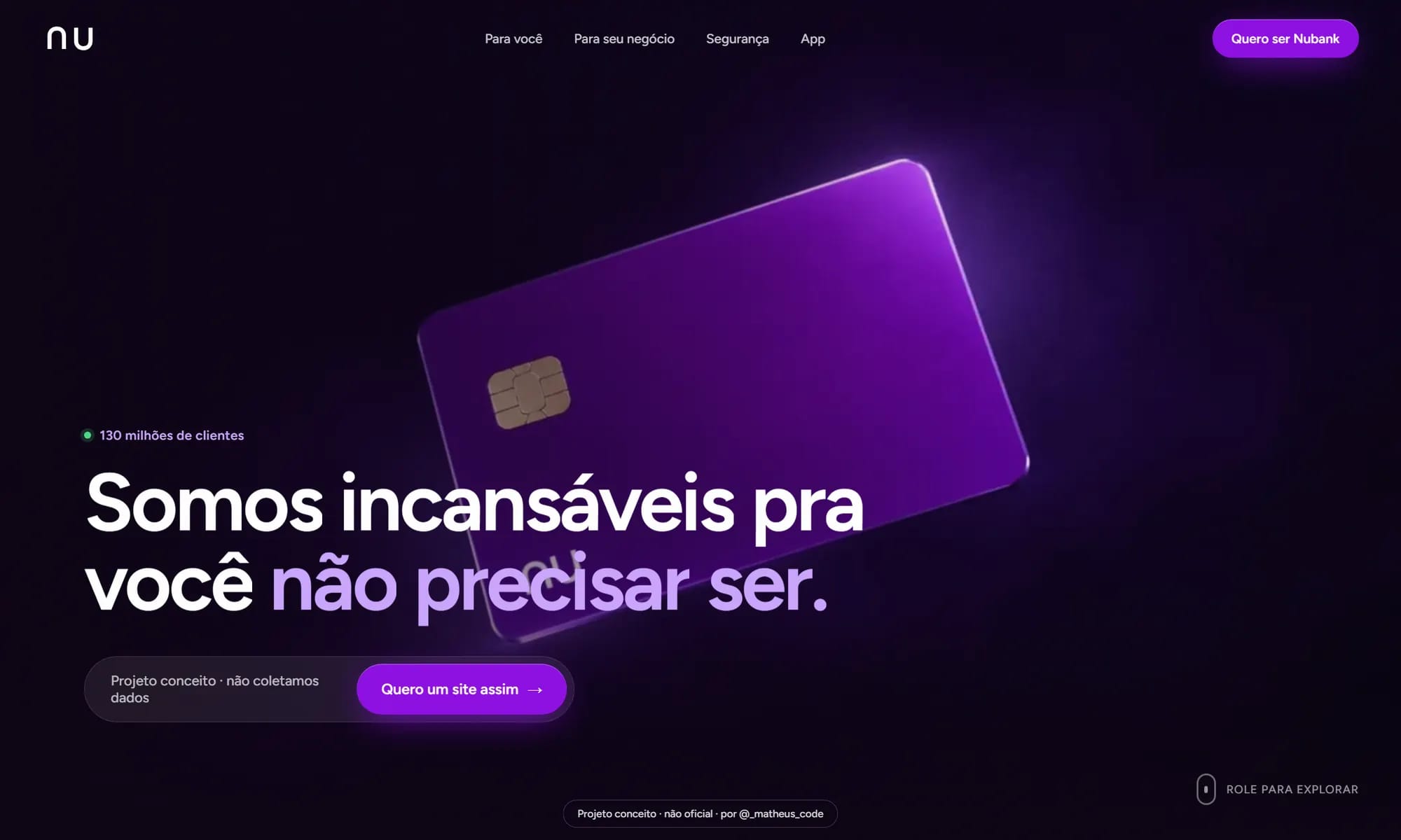 Projeto Nubank — Redesign conceito · Fintech
